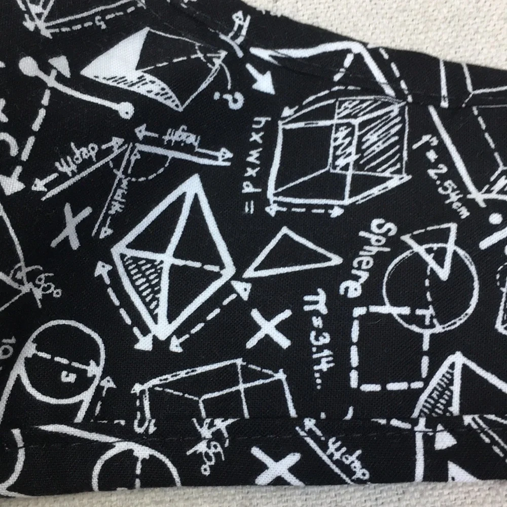 Hand sewn Geometry Cotton Face mask w Ties